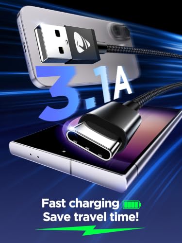 Aioneus USB A to USB C Cable 10 FT 2Pack 3A Fast Charging USBC Cord Braided - color: Black