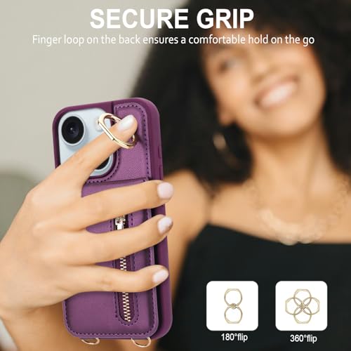 Crossbody Wallet Case for iPhone 11, with Card Slots Zipper Pocket Case, Flip Folio Purse RFID Blocking with Ring Kickstand Detachable Strap-Lavender - color: Lavender, size: iPhone 11(6.1")