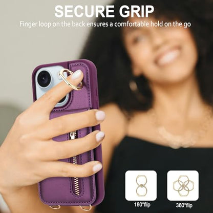 Crossbody Wallet Case for iPhone 11, with Card Slots Zipper Pocket Case, Flip Folio Purse RFID Blocking with Ring Kickstand Detachable Strap-Lavender - color: Lavender, size: iPhone 11(6.1")