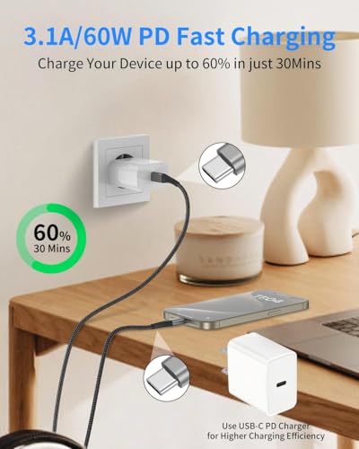 USB C to USB C Cable 3FT, 2 Pack 60W/3A USB C to C Fast Charging Cord - size: 3 Feet, style: USB C to USB C