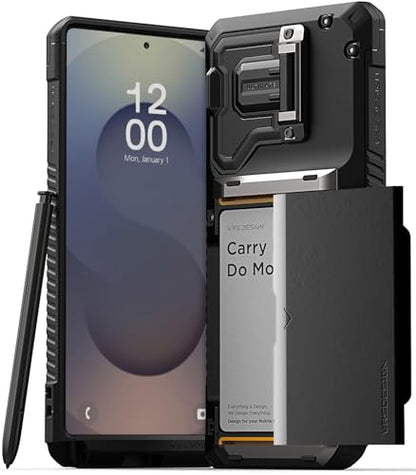 VRS DESIGN Damda Glide DuoGuard for Galaxy S25 Ultra Case (2025), Premium Sturdy Fully Covered Camera Lens Protection Cover Card Holder Wallet Case (Matte Black) - color: Matte Black, size: Galaxy S25 Ultra