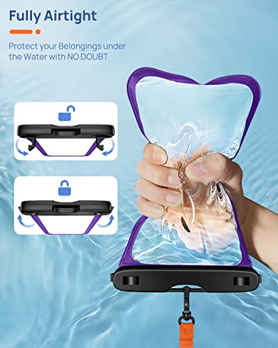 Lanhiem Large Waterproof Phone Pouch [Up to 10.5"] Universal IPX8 Waterproof Dry Bag with Lanyard for iPhone 17 Pro Max /16, S25 Ultra/ S24/ S23 Plus/ S25 FE, Moto G/Pixel 10 9 8 Pro, Black+Purple