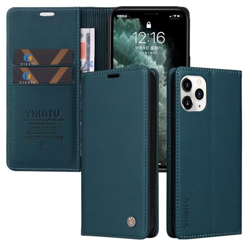 Caseurban Compatible with iPhone 11 Pro Wallet Case PU Leather Flip Folio Case with Card Holder Magnetic Closure Shockproof Protective Phone Cover Blue - color: Blue, size: iPhone 11 Pro