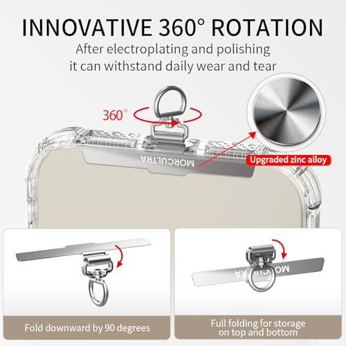 Phone Tether Tab,Metal Phone Lanyard Patch & Strap Adapter for All Full Phone Cases,Ultra-Thin 0.008in 360° Rotating phone charm,Universal phone clip for iPhone Android(Gold+Silver) - color: Gold+silver