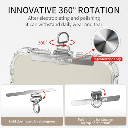 Phone Tether Tab,Metal Phone Lanyard Patch & Strap Adapter for All Full Phone Cases,Ultra-Thin 0.008in 360° Rotating phone charm,Universal phone clip for iPhone Android(Gold+Silver) - color: Gold+silver