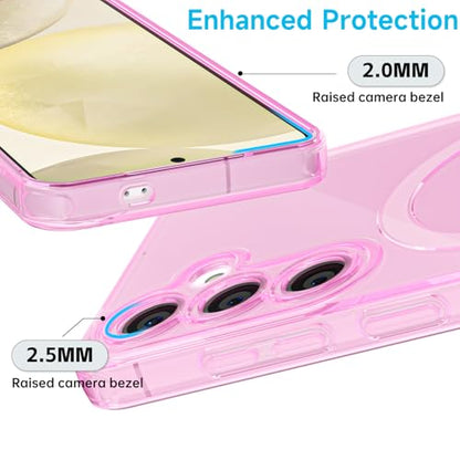 Svanove for Samsung Galaxy S24/ S25 Case Clear Compatible with Magsafe Silicone, Transparent Thin Magnetic Mag Safe Case Cute, Girly Aesthetic Trendy Slim Hard Camera Cover Protection, Light Pink - color: Clear Pink, size: S24/ S25