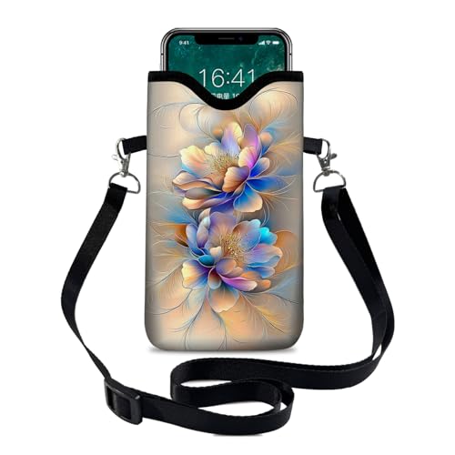 Neoprene Cell Phone Sleeve Pouch Case Bag with Crossbody Strap Neck Lanyard for Women 7.1 X 3.9 in BF Flowers - color: BF Flowers