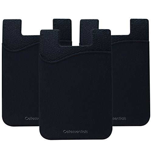 USA Merchant Redesigned Card Holder - Silicone Stick on Cell Phone Wallet with Pocket for Credit Card ID Business Card - iPhone Android & Smartphones (Black) - color: Black