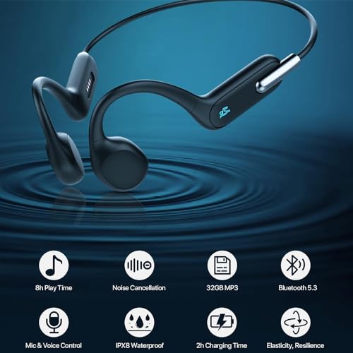 AYI Professional Swim Headphones True Bone Conduction Open Ear Headset Underwater MP3 Player Built-in 32G Memory IP68 Waterproof Bluetooth Earphone for Driving Bicycling Running Skiing-X6 Black - color: Swim Headphone X6 Black