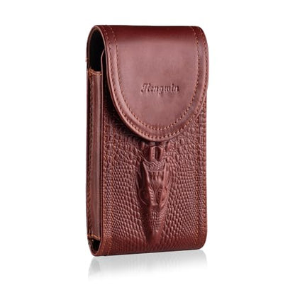 Genuine Leather Cell Phone Holster Fit for iPhone 17 Pro Max 16 Pro Max 15 Pro Max 14 Plus 13 Pro Max Samsung Galaxy S25+ S24+ S23+ A15 A54 Belt Holder Phone Pouch Case with Belt Clip (Red) - color: Red