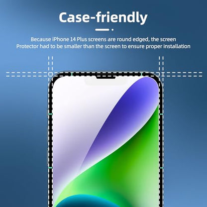NEW'C 4 Pack, 2 Pack for iPhone 14 Plus Screen Protector (6.7 inch) + 2 Pack Camera Lens Protector, Sensor Protection,Case Friendly Tempered Glass Film - size: 14 Plus 6.7 inches