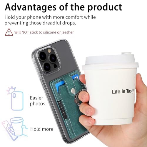 Cell Phone Card Holder with Ring Grip,Adhesive Phone Card Wallet,Green