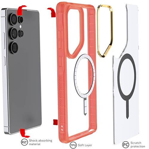 Ghostek Covert Clear S25 Ultra Case for Women with MagSafe Magnetic Ring, Slim Thin Shockproof Phone Cover Compatible with Samsung Galaxy S25Ultra 2025 (6.9") (Pink) - color: Pink [Limited], size: Galaxy S25 Ultra
