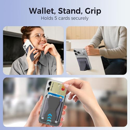 for MagSafe Wallet with Stand Grip, 5 Card Holder for iPhone Gray - color: Gray