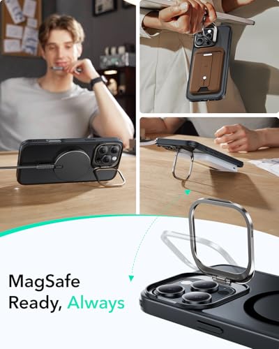 ESR for iPhone 16 Pro Max Case, Compatible with MagSafe, Military-Grade Protective Case, Built-in Stash Stand Phone Case, Scratch-Resistant Back Cover, Classic Series,Frosted Black - color: Frosted Black