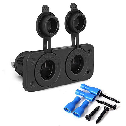 Motorcycle Car Cigarette Lighter Splitter 12V 24V Waterproof Power Socket Adapter Dual Plate Panel Mount Charger + 4 Screws 4 Screw Caps