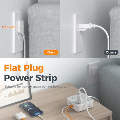 TESSAN Surge Protector Power Strip with 900J Surge Protection, 5 Ft, Grey - color: Grey with 20W PD, size: 5 feet