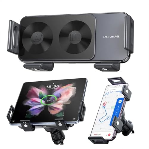 Dual Coil Car Wireless Charger Stand for iPhone 17 16 15 14 13 12 for Samsung Galaxy Z Fold 6 5 4 3 2 Foldable Fast Car Charging Station (Black) - color: Black