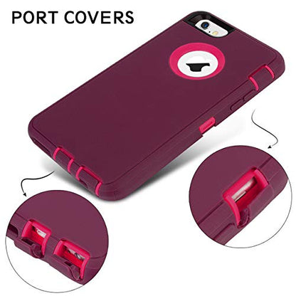 MAXCURY for iPhone 6 Case iPhone 6S Case, Heavy Duty Shockproof Series Case for iPhone 6/6S (4.7")-V2 with Built-in Screen Protector Compatible with All US Carriers (Wine/Fuchsia) - color: Wine/Fuchsia