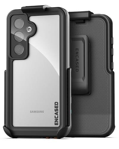 Encased Waterproof Belt Case Designed for Samsung Galaxy S24 Plus - Full Body Protective Case with Screen Protector Built-in with Holster Clip (Clear/Black) (S24 Plus) - size: S24 Plus
