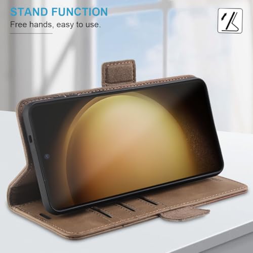 KEZiHOME Genuine Leather Wallet Case for Samsung Galaxy S25 Ultra | Gray/Brown, RFID Blocking, S25 Ultra Wallet Case, Card Slot, Flip, Magnetic Stand Phone Cover Compatible with S25 Ultra - color: Gray/Brown, size: Galaxy S25 Ultra Case