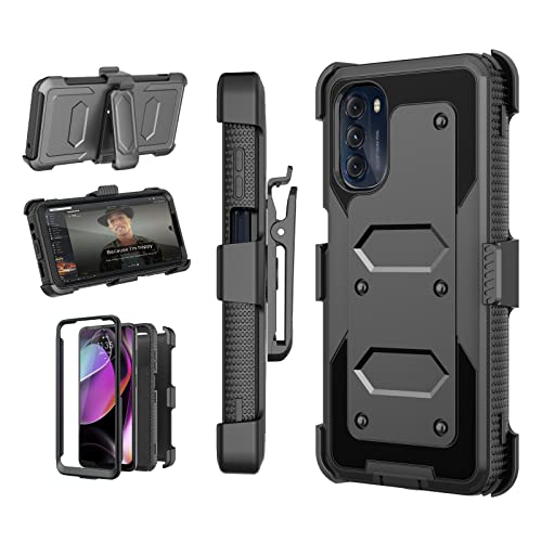 Njjex for Moto G 5G 2022 Case, for Motorola G 5G 2022 Phone Holster, [Nbeck] Shockproof Heavy Duty Built-in Screen Protector Rugged Swivel Belt Clip Holster Kickstand Hard Shell Cover [Black]