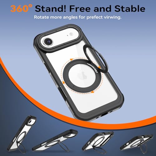Magnetic for iPhone Air Case, Compatible with MagSafe, Full Body Rugged Case with Built-in Screen Protector & Kickstand & Belt-Clip (Black) - color: Black