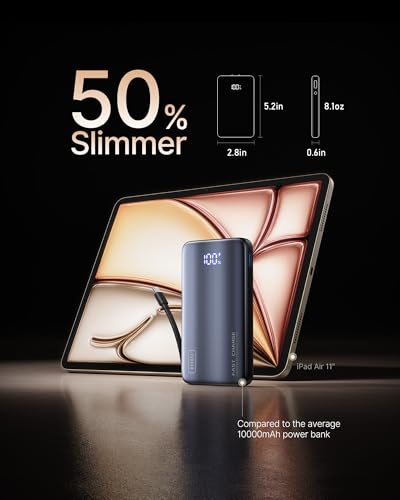INIU 45W Fast Charging Portable Charger, 10000mAh with Built in Wall Plug | Slimmest, Built-in Wall Plug, USB-C Cable, GaN, Flight-Safe, 3 in 1 Power Bank for iPhone 17, Samsung, iPad etc - color: Black