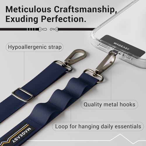 MAGEASY Rover iPhone Lanyard Crossbody with Tether Tab & Attachment Loop, Adjustable Anti Theft Phone Strap for Samsung Google Pixel, 20mm Neck Shoulder Lanyard, Holds 55lb (Dual Clip, Midnight Blue) - color: Midnight Blue, size: Dual Clip