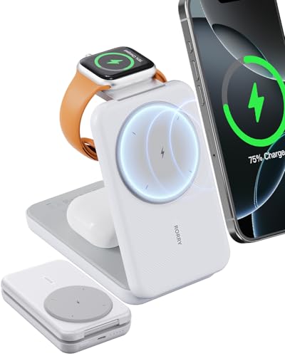 RORRY Portable Charger, 3 in 1 10000mAh Power Bank for MagSafe Battery - color: White