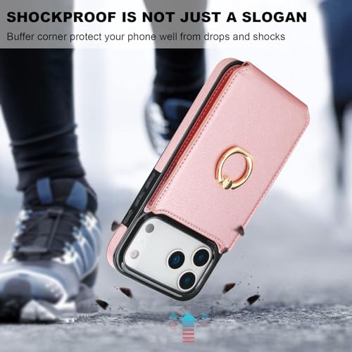 Folosu for iPhone 17 Pro Max Case Wallet,Finger Ring Holder Cover Rosegold - color: Rose Gold