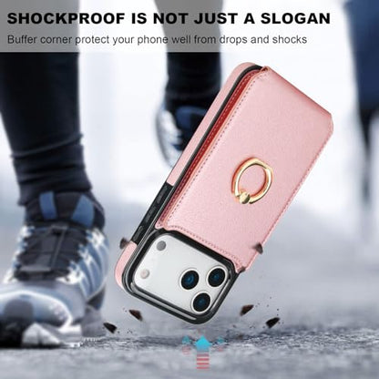 Folosu for iPhone 17 Pro Max Case Wallet,Finger Ring Holder Cover Rosegold - color: Rose Gold