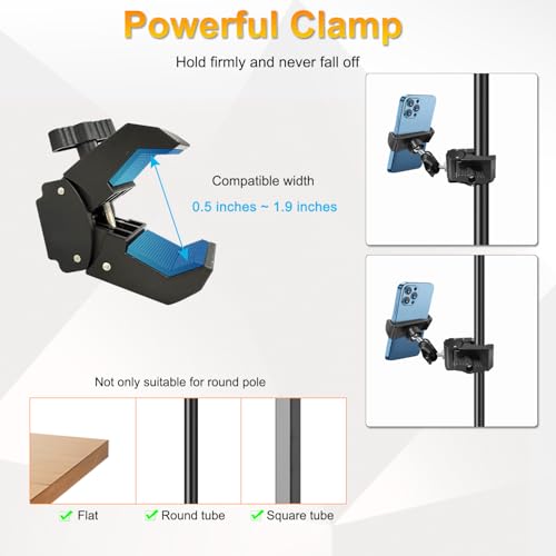 Phone Holder for Mic Stand, Treadmill, Spin Bike, Stroller, Adjustable Clamp on Phone Holder for Microphone Stand, Desk Pipe Pole Clamp Phone Mount Stands for iPhone Samsung All Smartphones (Standard) - style: Standard