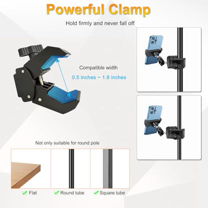 Phone Holder for Mic Stand, Treadmill, Spin Bike, Stroller, Adjustable Clamp on Phone Holder for Microphone Stand, Desk Pipe Pole Clamp Phone Mount Stands for iPhone Samsung All Smartphones (Standard) - style: Standard