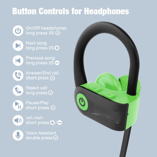 Boean Wireless Headphones Workout Headphones Bluetooth 5.3 with IPX7 Rating Workout Running Headphone with 16 Hours Bluetooth Earbuds for Man Women - color: Green