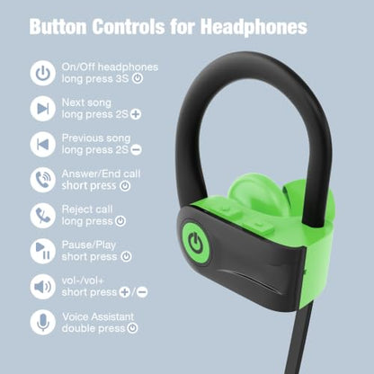 Boean Wireless Headphones Workout Headphones Bluetooth 5.3 with IPX7 Rating Workout Running Headphone with 16 Hours Bluetooth Earbuds for Man Women - color: Green