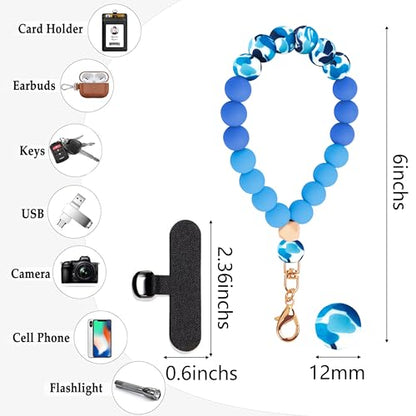 Silicone Beaded Phone Wrist Strap for Women, Elastic Wristlet - color: Dark Blue