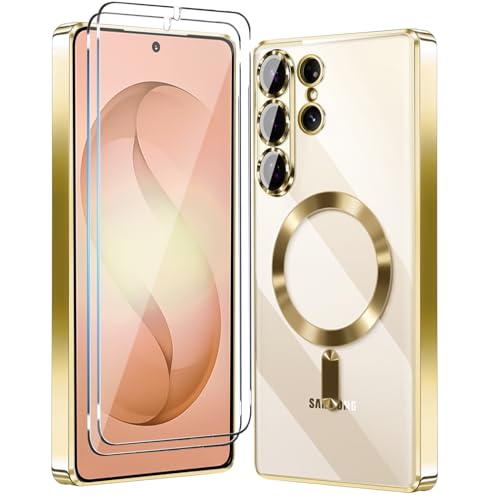 Magnetic Glossy Case for Samsung Galaxy S26 Ultra, S26 Ultra Phone Case Clear Luxury with Screen Protector X2 & Camera Protector [Compatible with MagSafe],Shockproof Cover for Samsung S 26 Ultra-Gold - color: Gold, size: Samsung Galaxy S26 Ultra