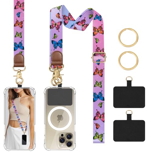 TiMOVO Phone Lanyard Crossbody Wrist Strap, Adjustable Anti-Theft Phone Strap for All Phone Case, lanyard for Women and Men - color: Colorful Butterfly