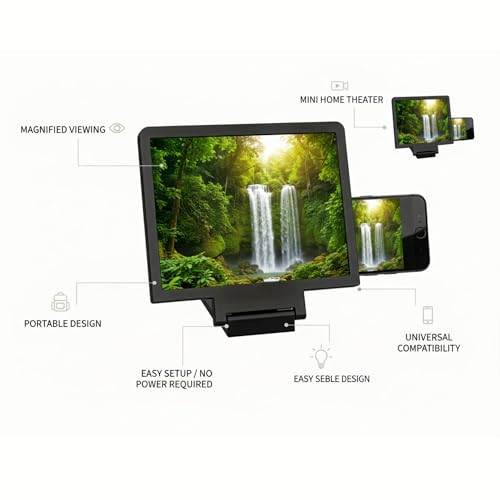 Mobile Phone Screen Amplifier HD Magnifier for Smartphones, Foldable Stand - color: Black 10"
