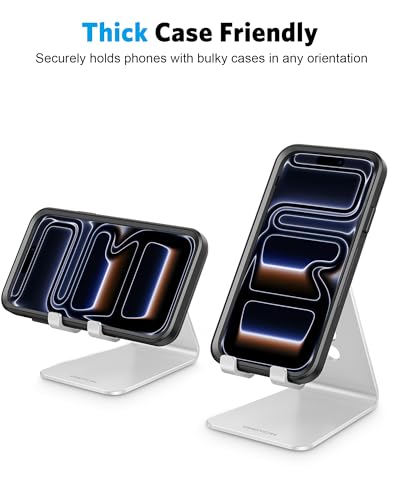 OMOTON C2 Adjustable Aluminum Cell Phone Stand with Charging Cutout, Silver - color: Silver