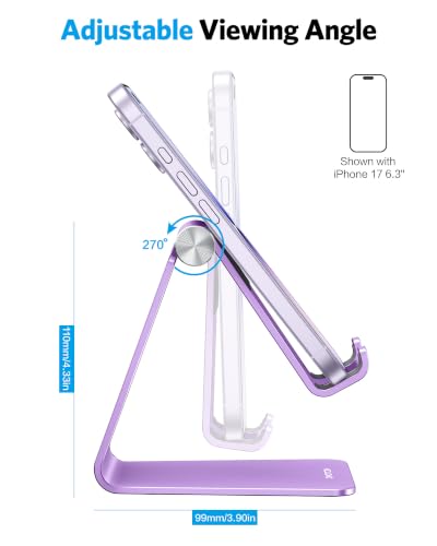 OMOTON C2 Adjustable Aluminum Cell Phone Stand with Charging Cutout, Purple - color: Purple