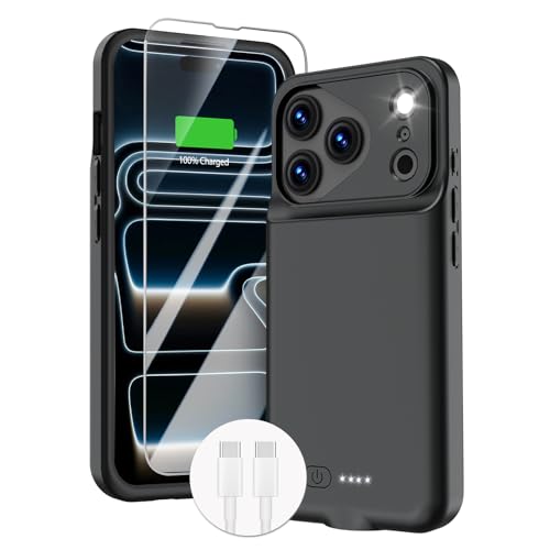 GIN FOXI Battery Case for iPhone 17 Pro, Charging Case Charger 8500mAh Ultra-Slim Lightweight Powerful Battery Pack 15W Fast Rechargeable Anti-Fall TPU Juice Box for iPhone 17 Pro (6.3") Black - color: Black