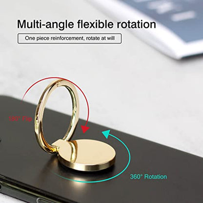 [2 Pack] Round Ultra-thin Cell Phone Ring Holder Stand,360 Degree Rotation and 180 Degree Adjustable Finger Ring Kickstand with Polished Metal Phone Grip (Gold)