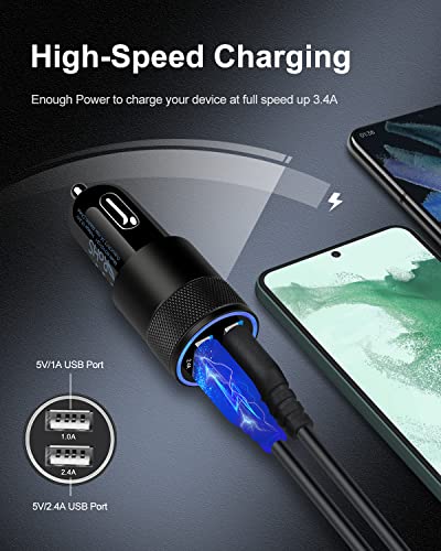 Car Charger [2Pack/3.4a] Fast Charge Dual Port USB Cargador Lighter Adapter - color: Black