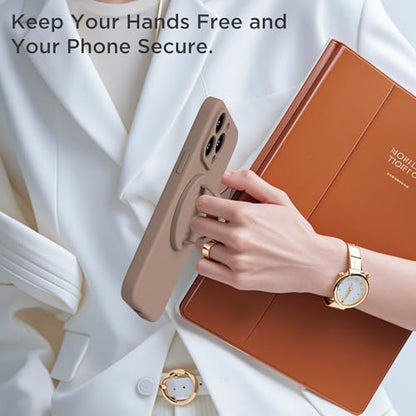 Upgraded Magnetic Phone Grip, Liquid Silicone Soft and Portable, Removable Finger Loop Ring Grip Holder for iPhone, Strong Magnetic Attraction, Compatible with MagSafe Phone Case, Light Brown - color: Light Brown