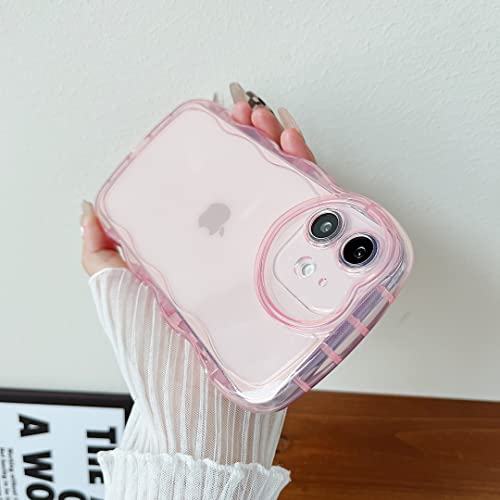Qokey for iPhone 11 Case (2019 6.1"),Cute Clear Love Design,with Love-Heart Camera Frame Wavy Edge Transparent Full Protective Soft TPU Shockproof Phone Cover for Women Girls Pink - size: for iPhone 11