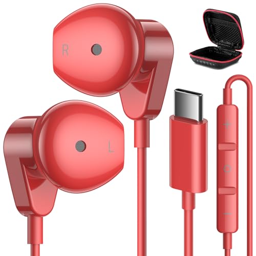 APETOO USB C Headphones for iPhone 18 Pro Max 17 16 15/iPad Air Earbuds - color: Red