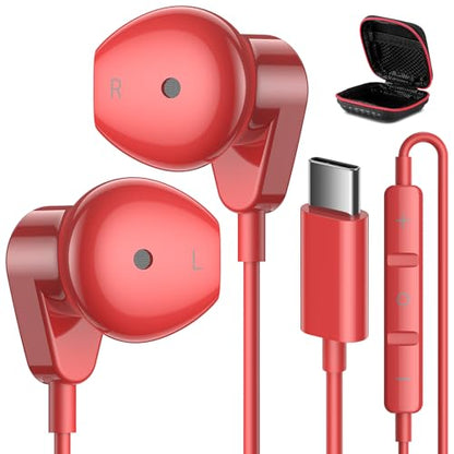 APETOO USB C Headphones for iPhone 18 Pro Max 17 16 15/iPad Air Earbuds - color: Red