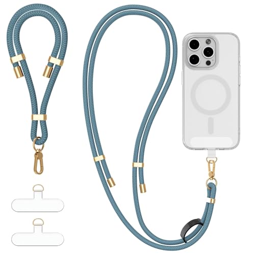 4-IN-1 Phone Lanyard Crossbody & Wrist Strap Kit with 2 Pack Tabs - color: Teal Blue